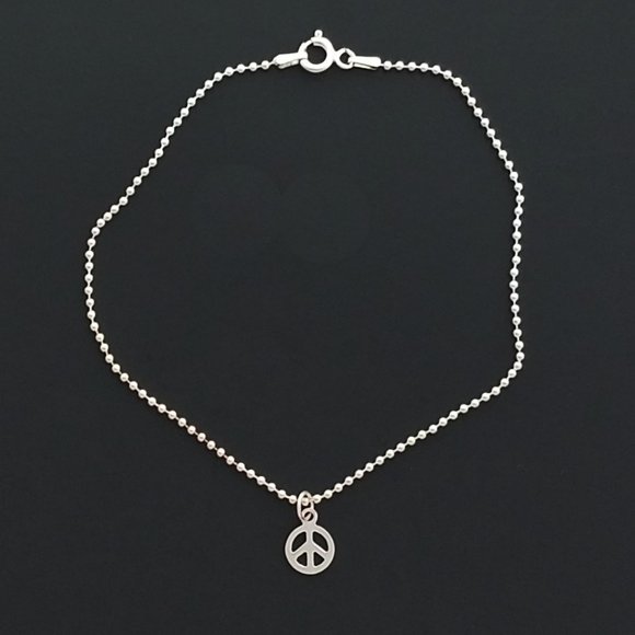 Anklet 925 Sterling Silver Chain and Peace Charm Sm. - Picture 2 of 4